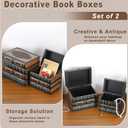 2 Pack Decorative Book Boxes, Wooden Vintage Book Shaped Trinket Box with Lid, Faux Stacked Hollow Books with Hidden Storage, Antique Container for Table Centerpiece, Bookshelf, Library Decor