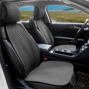 2 Pack Linen Front Car Seat Covers for Cars, Breathable Linen Car Seat Protector Fit Four Seasons, Non-Slip Car Seat Pad for Most Vehicles (2Pack Dark Grey)