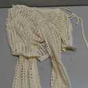 SHENHE Women's Crochet Cardigan Tie Front Tops Boho Bell Long Sleeve Lightweight Cover Up (Beige, M)