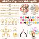 428Pcs Charms Lip Gloss Keychain Making Kit, DIY Bag Charm Kit with 25 Keychain Clips 25 Extender Chain 140 Charms Jewelry Plier & Beading Accessories, Jewelry Making Kit for Custom Keychains Gifts