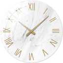 Round Marble Battery Wall Clock Modern 14 Inch White Minimalist Wall Clock for Kitchen Quartz Glass Silent Clock for Wall