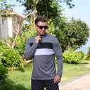 Mens Quarter Zip Polo Shirt Long Sleeve Color Block T Shirts for Men Lightweight Casual Striped Golf Polos (Medium, Grey)