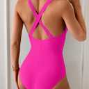 Eomenie One Piece Swimsuit for Women Tummy Control Slimming Bathing Suit Wide Straps V Neck Swim Suit Cross Back Swimwear (Pink)