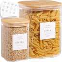Glass Food Storage Containers with 132 Kitchen Pantry Labels, 110/37 oz Glass Flour and Sugar Containers with Airtight Lids, Large Square Glass Jars with Bamboo Lids for Rice, Pasta, Grains, Cookies