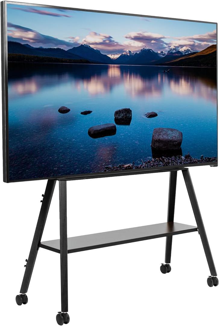VIVO Rolling Artistic Easel 49 to 75 inch LED LCD Screen Mobile Studio TV Display Stand, Wood Accessory Shelf, Adjustable TV Mount with 4 Legs, Black, STAND-TV75RB VIVO Rolling Artistic Easel 49 to 75 inch LED LCD Screen Mobile Studio TV Display Stand, Wood Accessory Shelf, Adjustable TV Mount with 4 Legs, Black, STAND-TV75RB