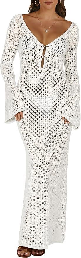 ANRABESS Women Swimsuit Swim Crochet Cover Up Knit Bathing Suit Swimwear 2026 Summer Bodycon Beach Dress Vacation Clothes, Large
