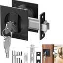 Square Door Hardware - Sliding Pocket Door Lock with Key, Flush Latch for Bed/Bath, Matte Black, 2-3/8" Backset