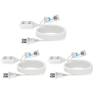 9 x TiFFCOFiO Indoor Extension Cord, 2 Prong 3 Feet Extension Cord, 3 Polarized Outlets with Safety Slide Windows,13A/1625W, 16 AWG, 3 Packs