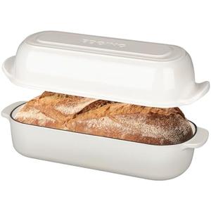 EDGING CASTING Enameled Cast Iron Loaf Pan with Lid, Bread pan, Dutch Oven Bread pan for Homemade Sourdough Bread Baking, 12.5x5.5 inch, 5qt, White