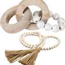 2 Pieces Decorative Wood Knot Link Chain Decor and Bead Garland Set Farmhouse Aesthetic Natural Wooden Knot Chain Link Wood Bead for Boho Country Home Table Decor(Classic Colors)