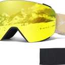 Ski Goggles OTG for Women Men Adult Youth,YH693C Magnetic Snowboard Goggles,Winter Snow Goggles for Skiing Skating (Black Frame-full Revo Gold-vlt 16%)