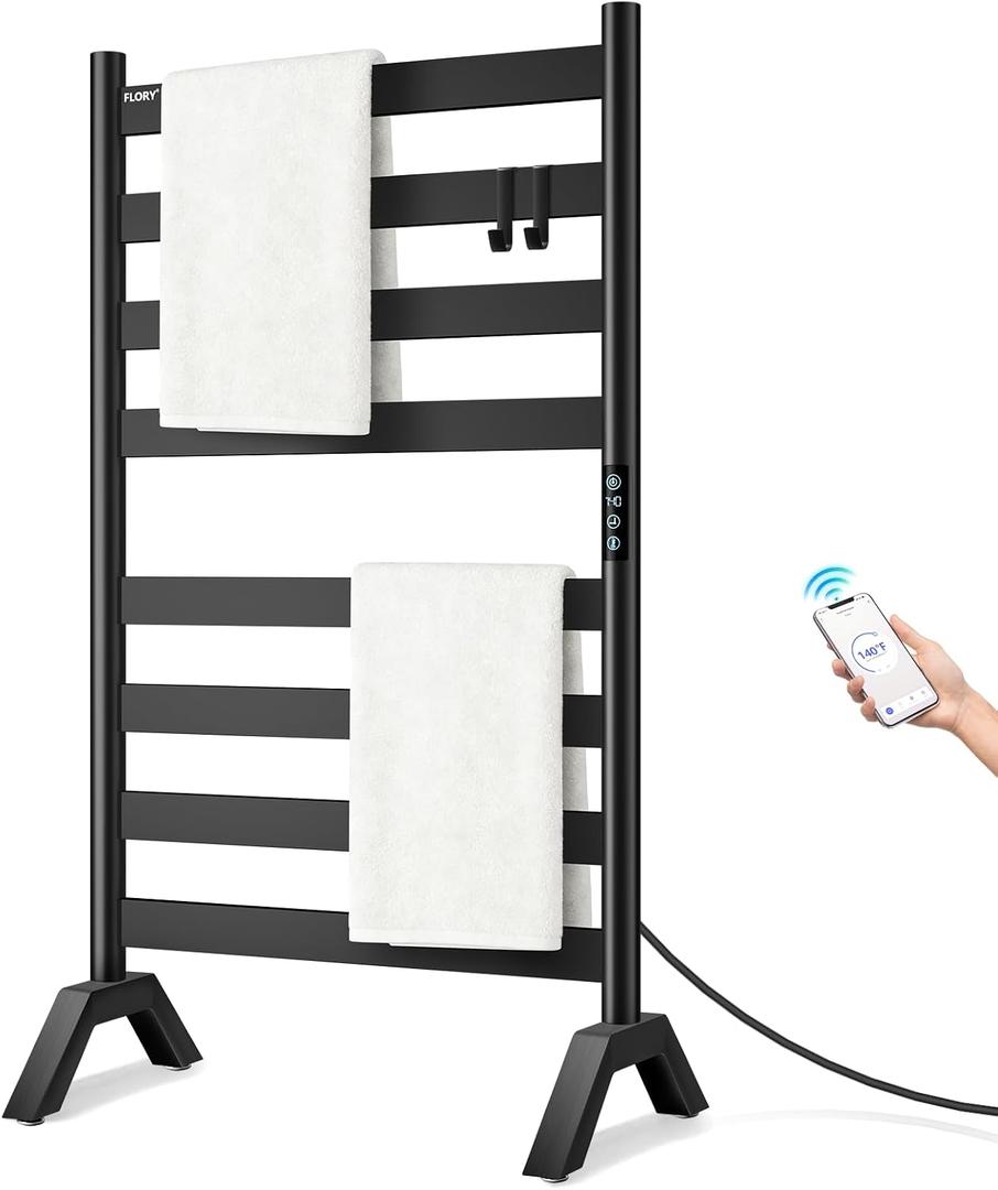 Heated Towel Racks for Bathroom Freestanding & Wall Mounted, WiFi-Enable Electric Towel Warmer Rack, Extra-Wide Heating Area Fast Heating with Timer & Temperature Control, 8 Bars, Matte Black