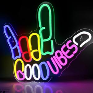 Good Vibes Neon Sign, Dimmable Good Vibes Only Neon Signs Light with ON/OFF Switch, USB Powered Neon Signs for Wall Decor, Colorful Light Up LED signs for Bedroom Game Room Party Club Decor (Rock & Roll)