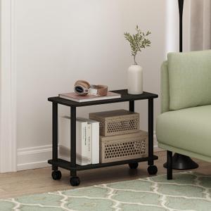 Furinno Turn-N-Tube Side Table, 2-Tier Sofa End Table with Wheels, Toolless Assembly Night Stand, Bedside Table with Open Shelf, for Living Room, Bedroom, Dark Espresso, Rectangle 2-Tier