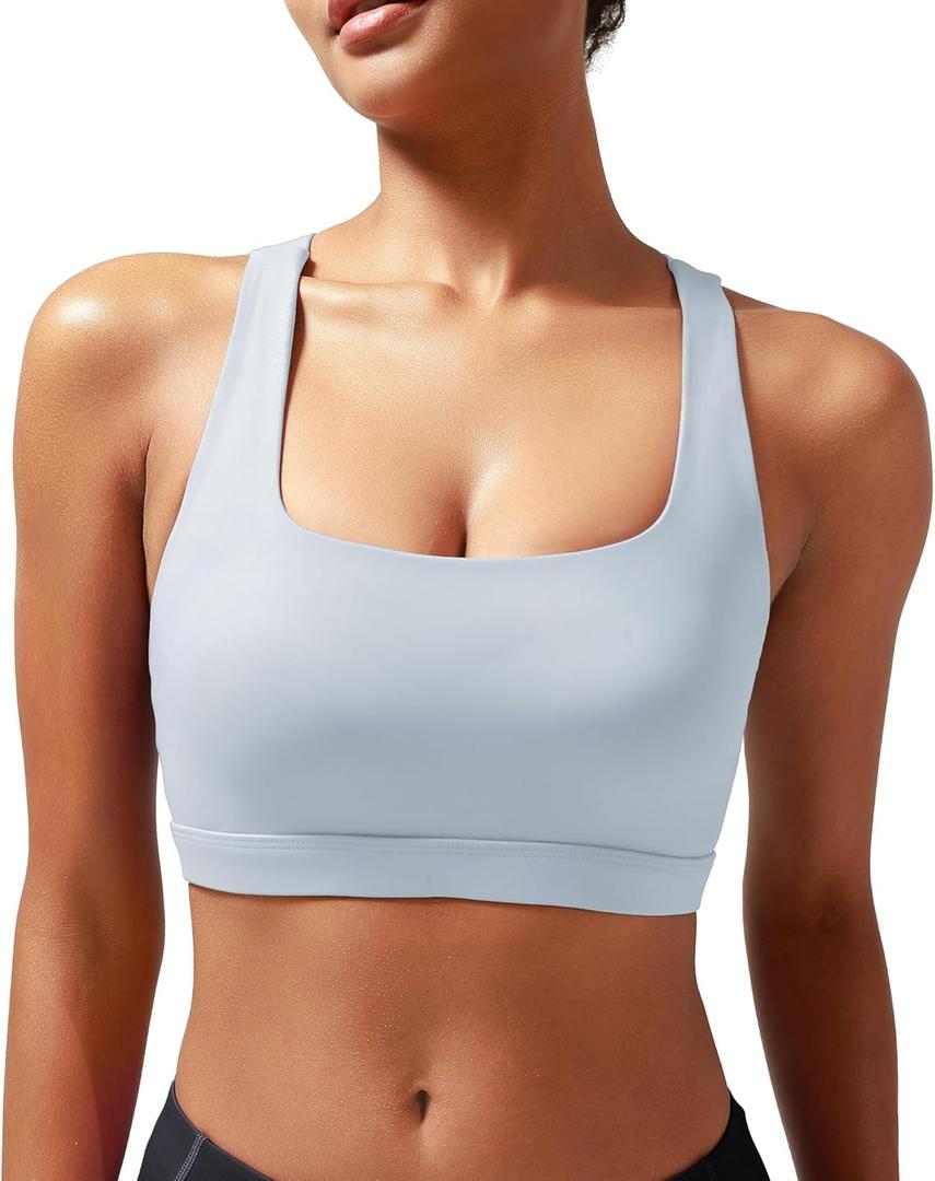RUNNING GIRL Sports Bras for Women High Support, Moulded Cup Racerback High Impact Workout Crop Tops for Women Large Bust(WX3021 ICY Grey M)