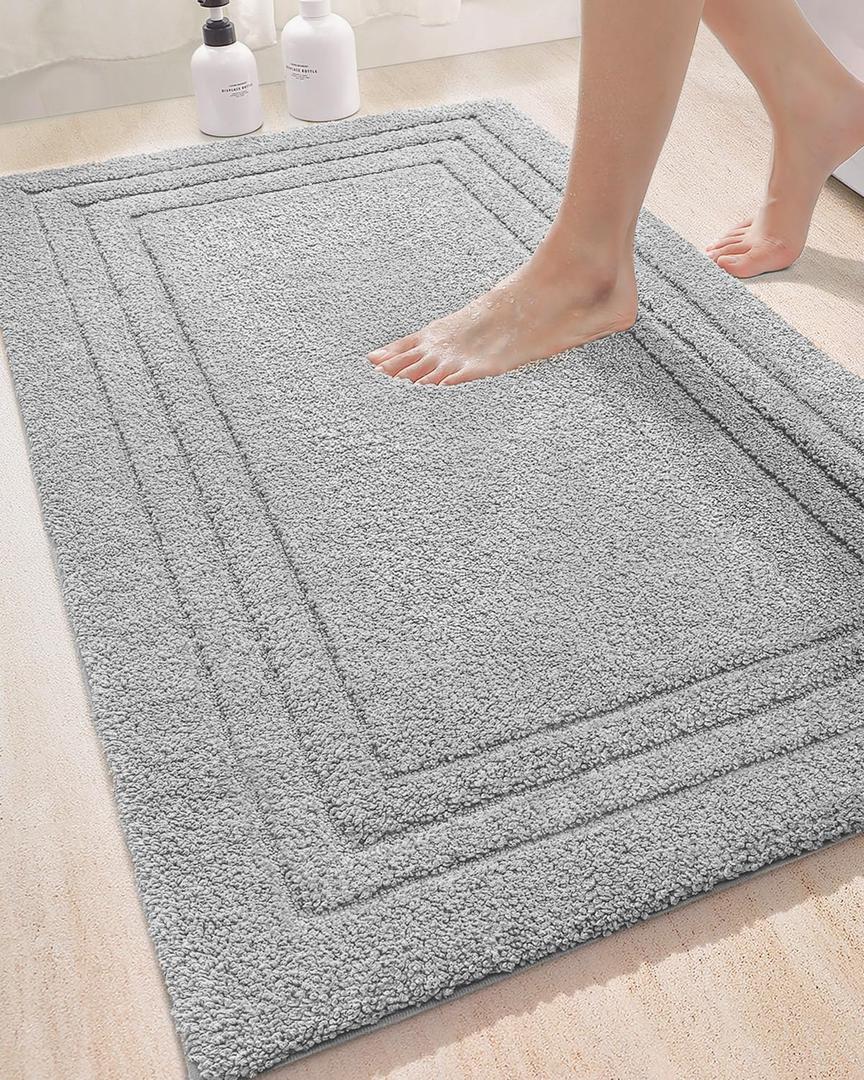 DEXI Bathroom Rug 43x24, Ultra Soft Absorbent Bath Mats for Bathroom, Shower Floor Bathmat Non Slip, Washable Bath Rugs Carpet for Tub, Sink, Light Grey