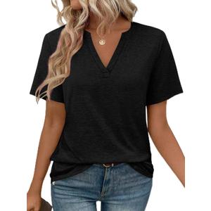 WEESO Womens Tops Summer Short Sleeve V Neck Blouses Business Casual Loose Fit Tshirts Trendy Fashion Outfits (X-Large, 0-black)
