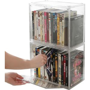 Beveetio Acrylic 2-Pack DVD Storage Box, Stackable DVD Case Holder Organizer With Door, Clear CD Storage Box For CDs, Blu Ray, Discs, Video Games, Holds Up to 34 Cases