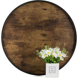 Hanobe Decorative Coffee Table Tray: Brown Wood Tray Round Rustic Wooden Trays Circle Farmhouse Centerpiece Candle Holder for Home Decor Ottoman Counter Display Living Room Organizer 18" (17.7")