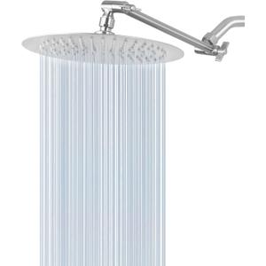 NearMoon Rain Shower Head with 11'' Adjustable Arm, High Pressure Stainless Steel Rainfall Shower, Ultra-Thin Design - Pressure Boosting (10 Inch, Nickel)