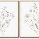 Boho Wall Art Set of 2 Watercolor Botanical Floral Picture Blossomy Wildflower Canvas Art Prints Minimalist Flower Wall Decor for Living Room Bedroom Bathroom Home Office Decoration, 11x14 Inch Framed (14L" x 11W")