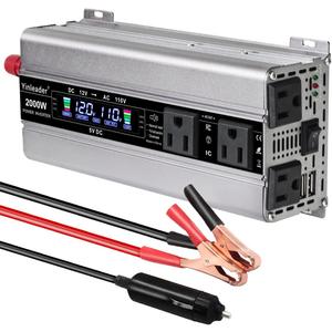 Yinleader 1000W Car Power Inverters,12v DC to 110v AC Converter 2000W Peak Car Outlet Adapter with 4 AC Outlets and Dual 3.1A USB Ports, LCD Display for Car, RV, Camping, Road Trip