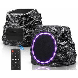 Daworot Upgraded Outdoor Rock Bluetooth 6.0 Speaker 60W Deep Bass Wireless Outdoor with Solar Charging, Remote Control,IPX7 Waterproof Speaker with Perfect for Pool,Garden,Patio - 2 Packs