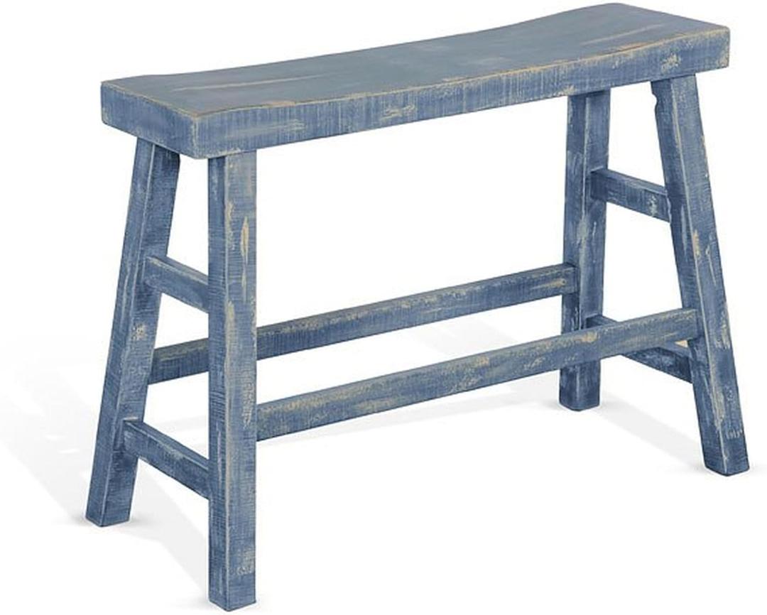 Benzara Rena Counter Height Bench- Trestle Legs with Footrests- Mahogany Wood Frame