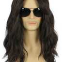 karlery California 80s Rocker Wig Men Women Long Curly Dark Brown Halloween Costume Anime Wig