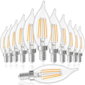 12 Pack Dimmable candelabra LED Light Bulbs, 40W Equivalent 2700K Soft Warm White, CA10 Clear Glass 4W Light Bulbs, E12 Vintage Flame Tip, 470LM Candle Bulb for Pendant, Ceiling Fan, Chandelier (12 Count (Pack of 1))