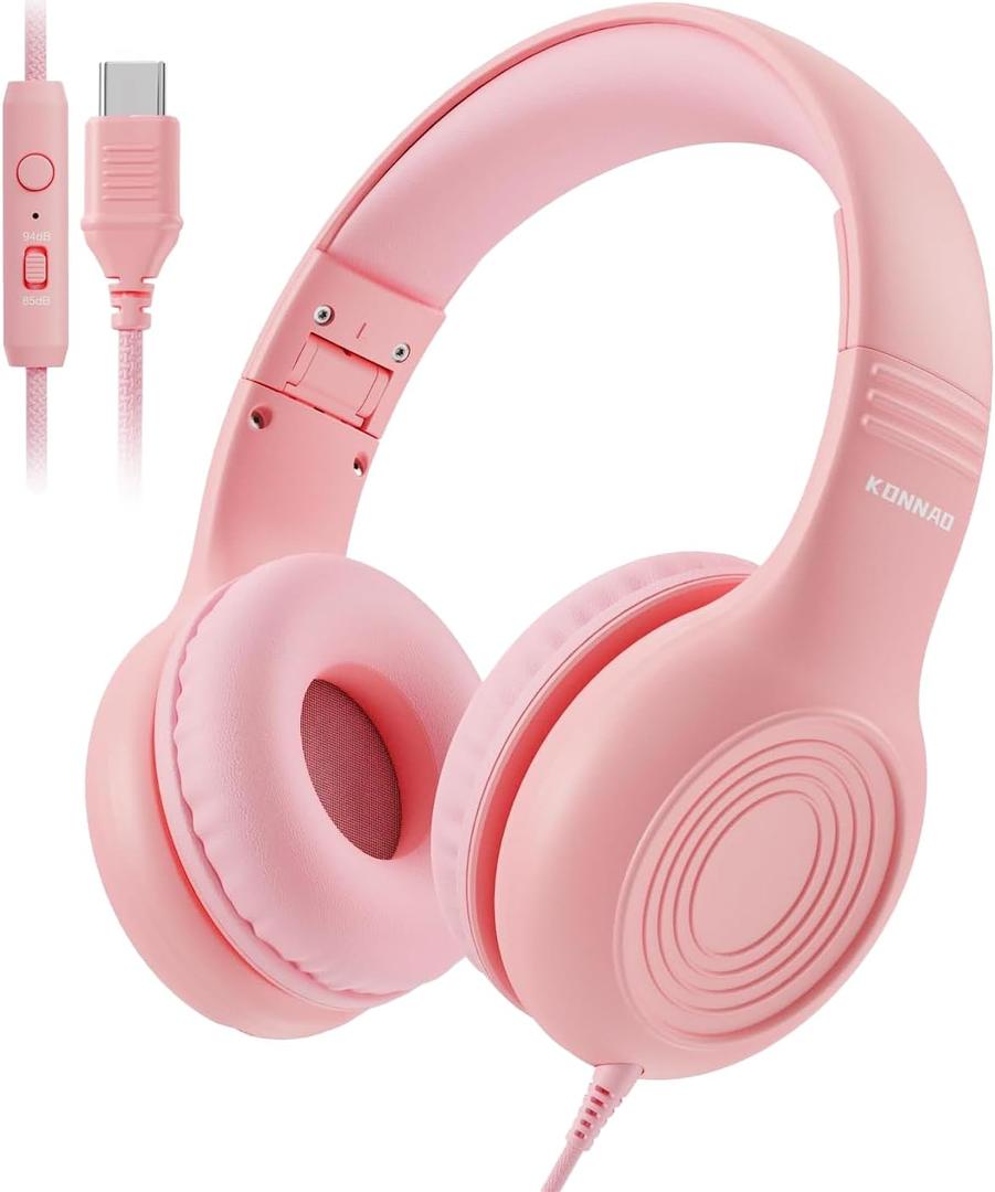Upgrade USB Type C Kids Headphones, Wired Headphones for Kids with Microphone for Boys Girls, Adjustable 85dB/94dB Volume Limited (Pink) Upgrade USB Type C Kids Headphones, Wired Headphones for Kids with Microphone for Boys Girls, Adjustable 85dB/94dB Volume Limited (Pink)