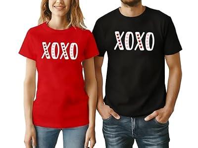 Valentine's Matching Couples Shirts XOXO Print Shirt Love Heart T Shirt Husband Wife Short Sleeve Tees Tops(WomenRed2, Large)