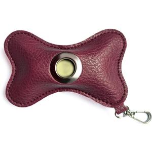 Dog Poop Bag Holder, Portable Bone Shape Leather Pet Waste Pouch Dispenser with Metal Hook for Walking Camping Hiking Running Travel (Wine Red)