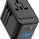 Universal Travel Adapter, International Travel Plug Adapter with 2 USB-C(PD 20W) ＆ 1 USB-A Ports, All in One Portable Adaptor, for USA, UK, EU, AU ＆ 224+ Countries (Black) US
