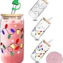 Mason Life Color Changing Christmas Cup, Cute Glass Cups with Lids and Straws, 18oz Iced Coffee Cup, Drinking Glasses Reusable Travel Coffee Mug, Valentines Day, Birthday Gift for Her- 1 Pack