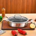 Inqibee 3 QT Hybrid Tri-Ply Stainless Steel Non Stick Sauté Pan with Lid, 10 Inch Induction Deep Frying Pan, Induction Compatible, All Cooktops, Dishwasher and Oven Safe