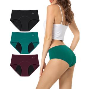 TANSTC Period Underwear for Women Heavy Flow Leakproof Menstrual Panties Postpartum Hipster Briefs 3 Pack, Large