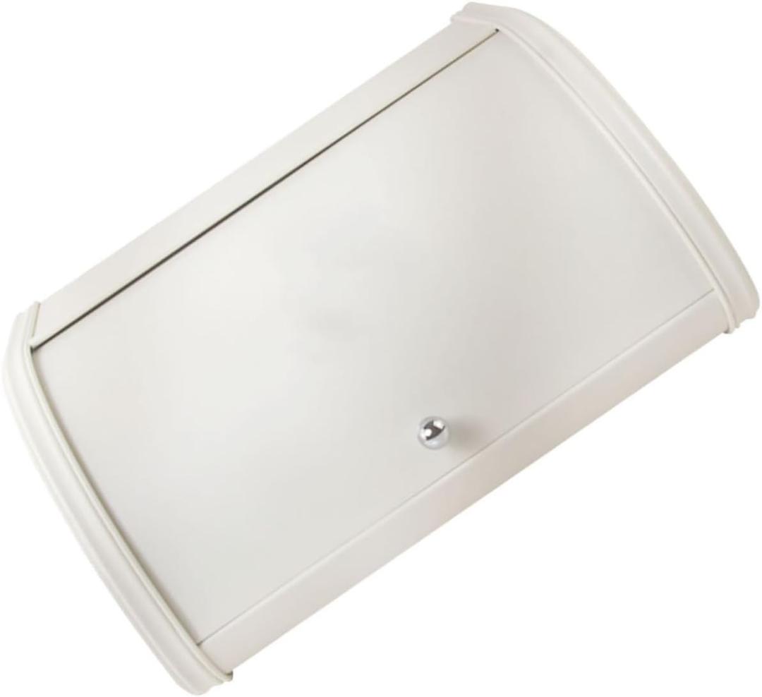 GLEAVI Farmhouse Bread Box Cover Vintage Metal Storage Container for Kitchen Counter for Loaves Snacks and Fruits Elegant Corner Design Milk White