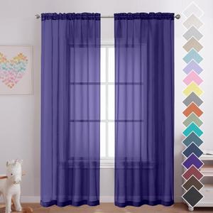 OVZME Purple Sheer Curtains 84 Inches Long 2 Panels, Light Filtering Window Sheer Curtain Panels for Bedroom Living Room, Dual Rod Pocket, Purple, Per Panel W42 X L84 inches