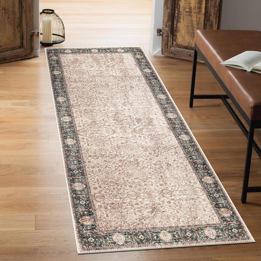 Keen Home Design 30"x120" Rug - Machine Washable Runner Rug with Non-Slip Backing, Ideal for Hallway, Entryway, Kitchen, Laundry Room - Vintage, Easy Clean, Durable, Low Pile - (2'6" x 10')