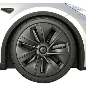 19 Inch Wheel Covers for Tesla Model Y 2021-2024, Hubcaps Compatible with Tesla Model Y Rim Protector Replacement, Quick Installation, 4 Pcs Matte Black