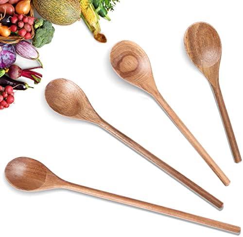 Romooa 4 Pcs Acacia Wooden Spoons for Cooking Mixing Wooden Utensils Cooking Spoon 8, 10, 12, 14 Inch for Kitchen Salad Mixing Tasting Baking Stirring Serving Food No Scratch Nonstick Cookware