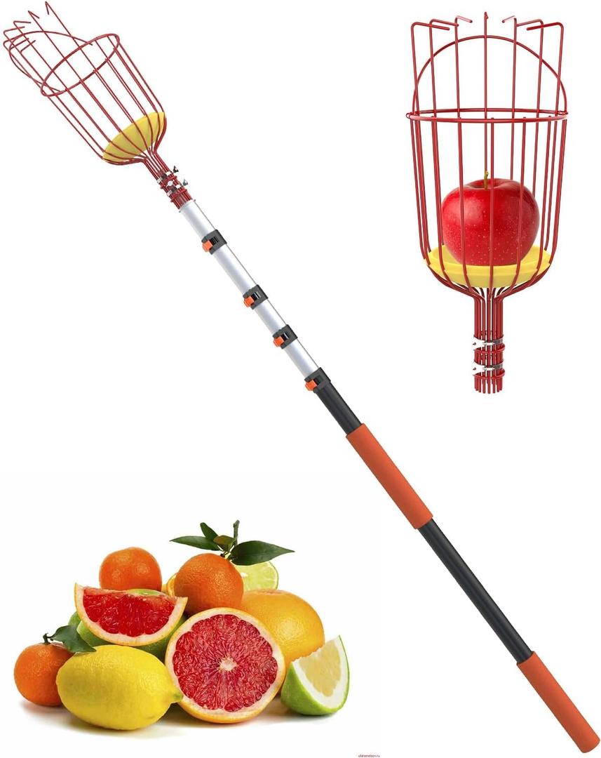 AgiiMan 5 to 20 FT Fruit Picker Pole - Reach to 26 FT Fruit Picker with Telescopic Extension Pole, Lightweight and Sturdy Aluminum Telescopic Pole, Easy to Assemble Fruit Picking Basket