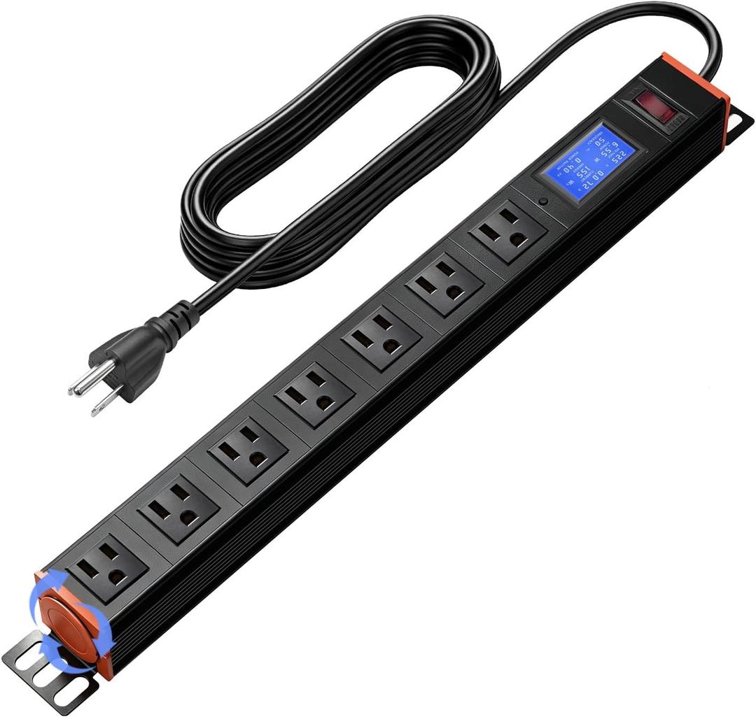 19in 1U Metered PDU Rack Mount Power Strip with Display 7 Outlets
