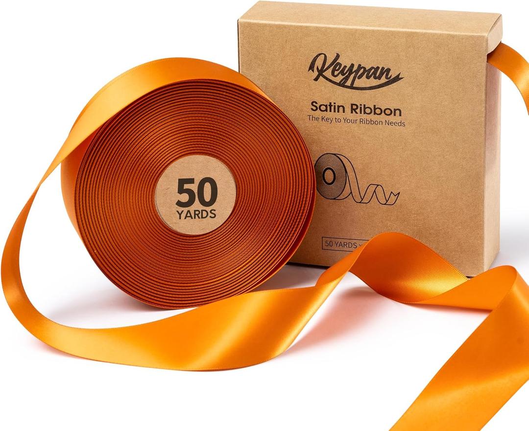 Keypan Satin Ribbon 1-1/2 Inch x 50 Yards Double-Faced Ginger Polyester Ribbons for Crafts Flower Bouquet Gift Wrapping Wedding Invitation