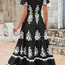 PRETTYGARDEN Womens 2026 Summer Casual V Neck Boho Maxi Dress Flowy Aline Bell Sleeve Tiered Floral Dresses with Pocket (M)