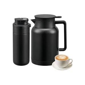 50oz 1.5L Thermal Coffee Carafe Dispenser, Unbreakable Double Walled Vacuum Thermos Coffee and Beverage Dispenser with Tea Infuser and Strainer for Banquet and Party (Black)