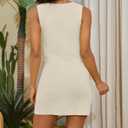 Women Sexy Knit Two Pieces Mini Skirts Set Sleeeveless V Neck Self Tie Slit Front Crop Vest Top Short Skirts Sets (Beige, S)