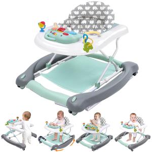Foldable Baby 5-in-1 Activity Walker - Rocker, Activity Center, Bouncer, Seat Walker, Push Walker - Adjustable Speed Rear Wheels and Height Toys Ages 6-18 Months (Mint Green)