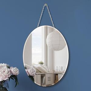 Oval Silver Mirror with Iron Chain for Wall Decor 12x16 inch Vertical or Horizontal Wall Hang Frame Less Mirror 5 mm Beveled Handicraft Wall Mirror